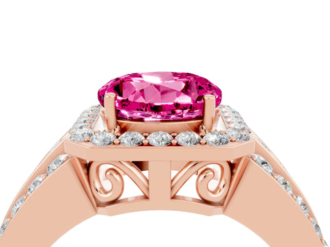 Rose gold Round Cut Halo Pink Sapphire Ring with Split Shank and Four-Prong Setting_28