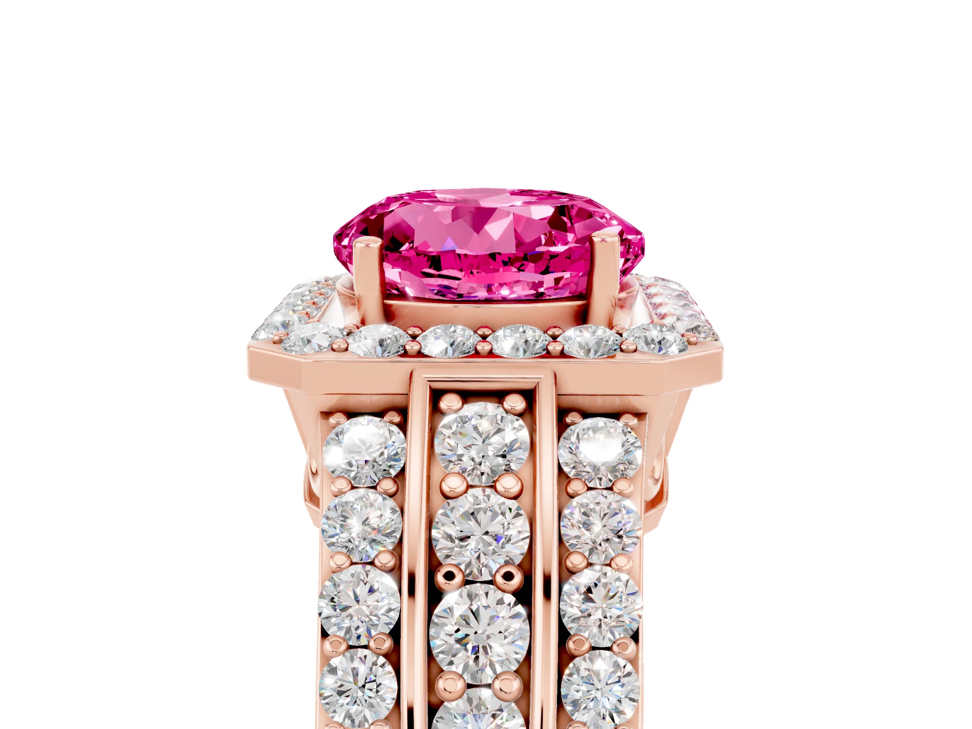 Rose gold Round Cut Halo Pink Sapphire Ring with Split Shank and Four-Prong Setting_29