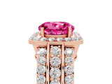 Rose gold Round Cut Halo Pink Sapphire Ring with Split Shank and Four-Prong Setting_29