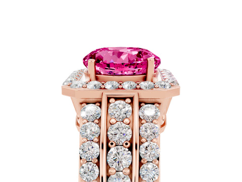 Rose gold Round Cut Halo Pink Sapphire Ring with Split Shank and Four-Prong Setting_29