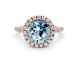 Rose gold Round Cut Halo Round Diamond Pavé Band Four-Prong Ring