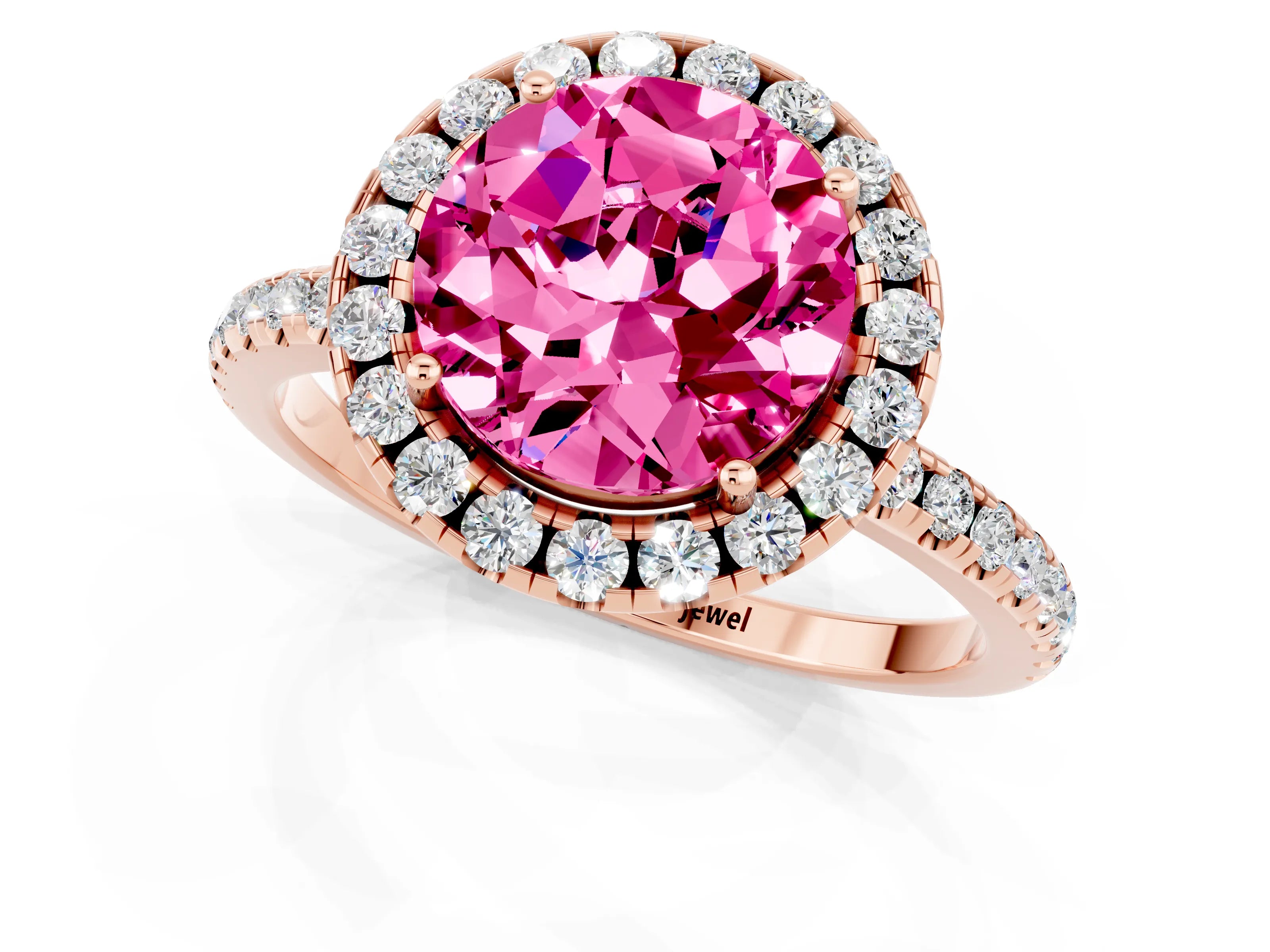 Rose gold Round Cut Halo Round Diamond Pavé Band Four-Prong Ring_1