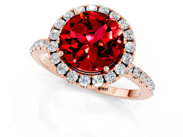 Rose gold Round Cut Halo Round Diamond Pavé Band Four-Prong Ring