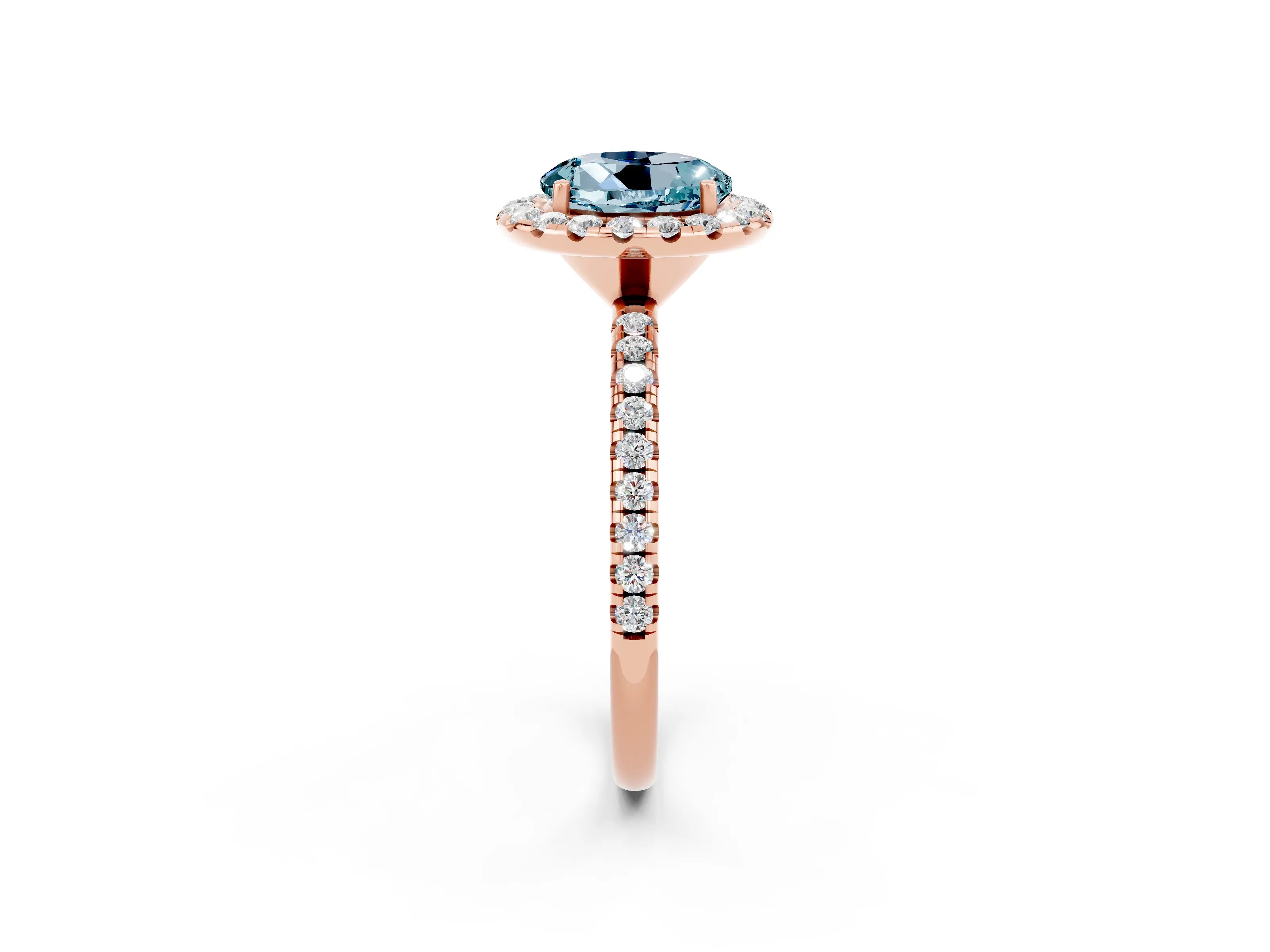 Rose gold Round Cut Halo Round Diamond Pavé Band Four-Prong Ring_2