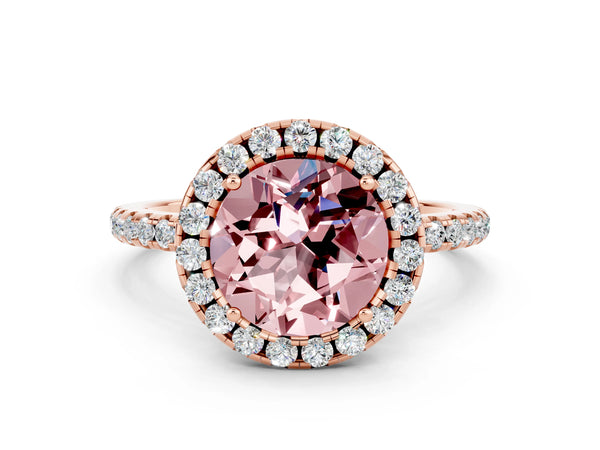 Rose gold Round Cut Halo Round Diamond Pavé Band Four-Prong Ring