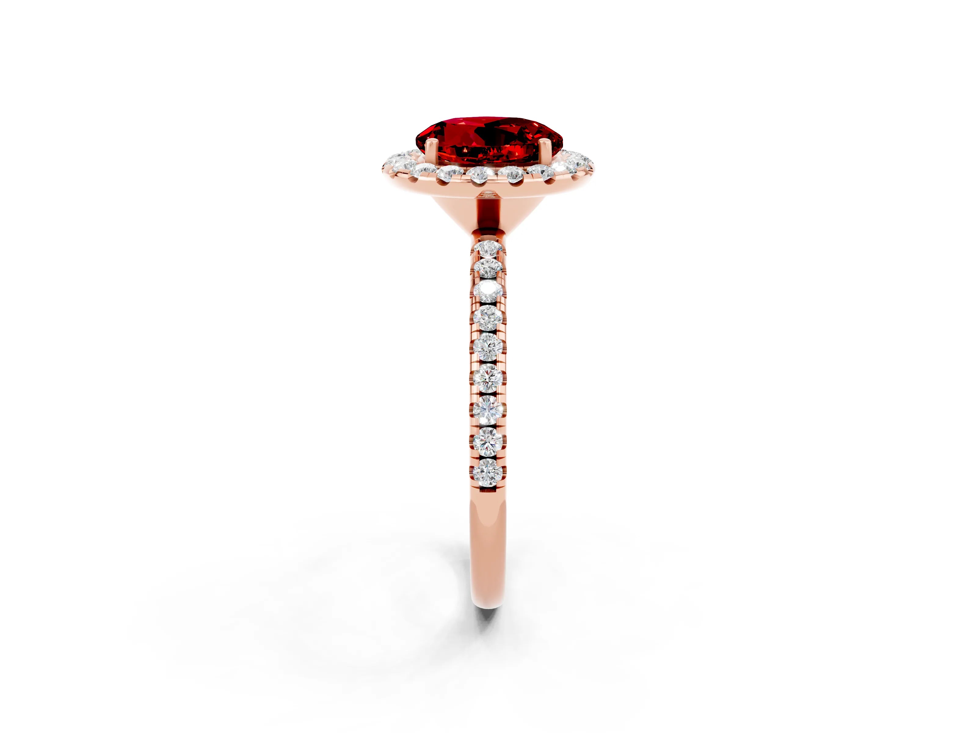 Rose gold Round Cut Halo Round Diamond Pavé Band Four-Prong Ring_2