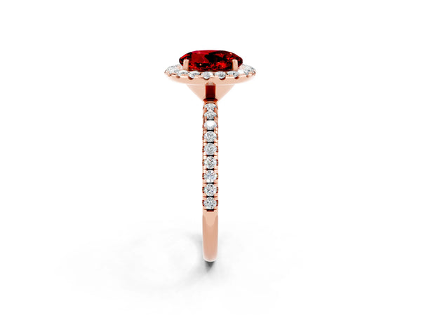 Rose gold Round Cut Halo Round Diamond Pavé Band Four-Prong Ring