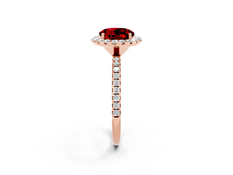 Rose gold Round Cut Halo Round Diamond Pavé Band Four-Prong Ring_2