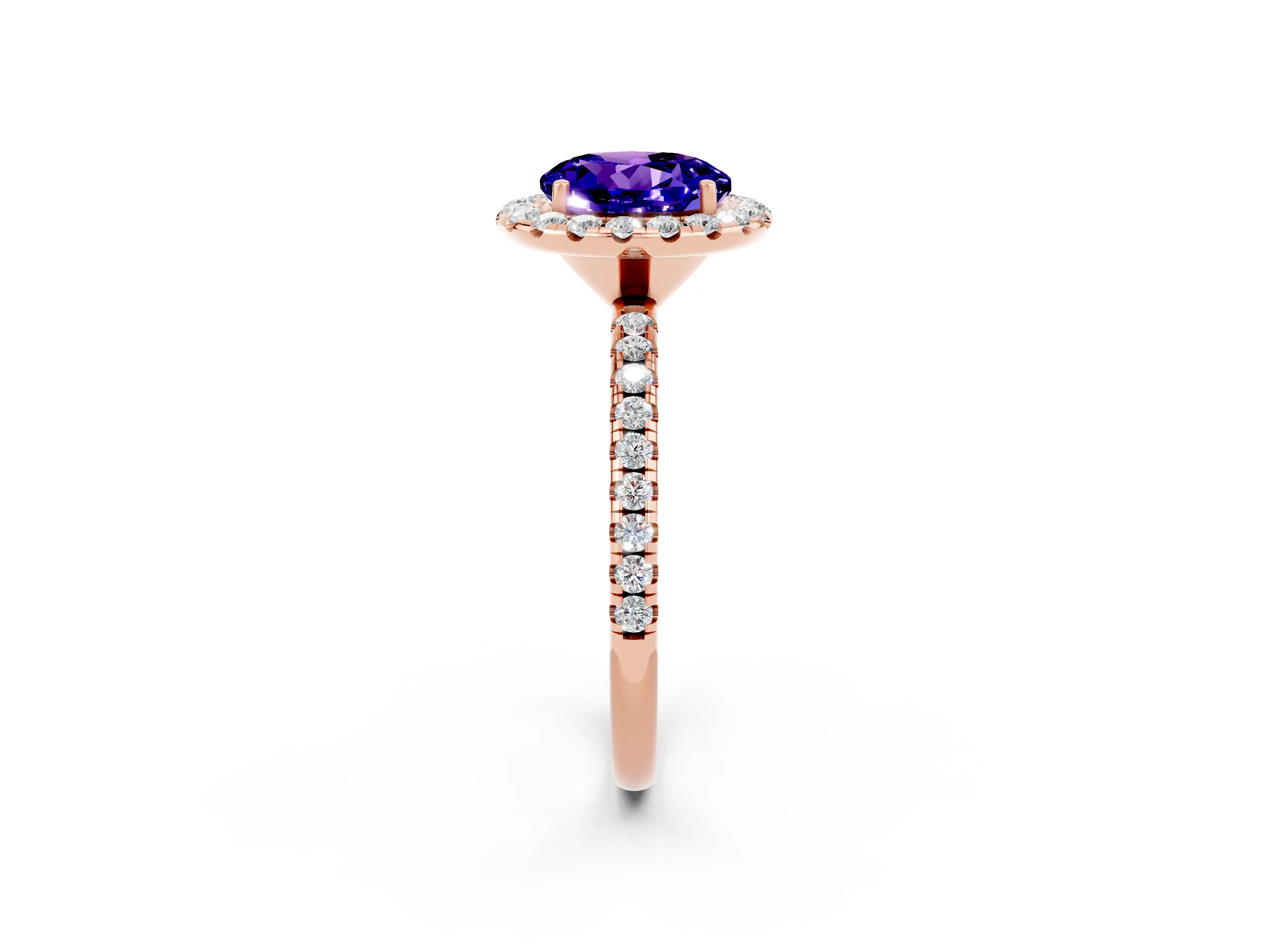Rose gold Round Cut Halo Round Diamond Pavé Band Four-Prong Ring_2