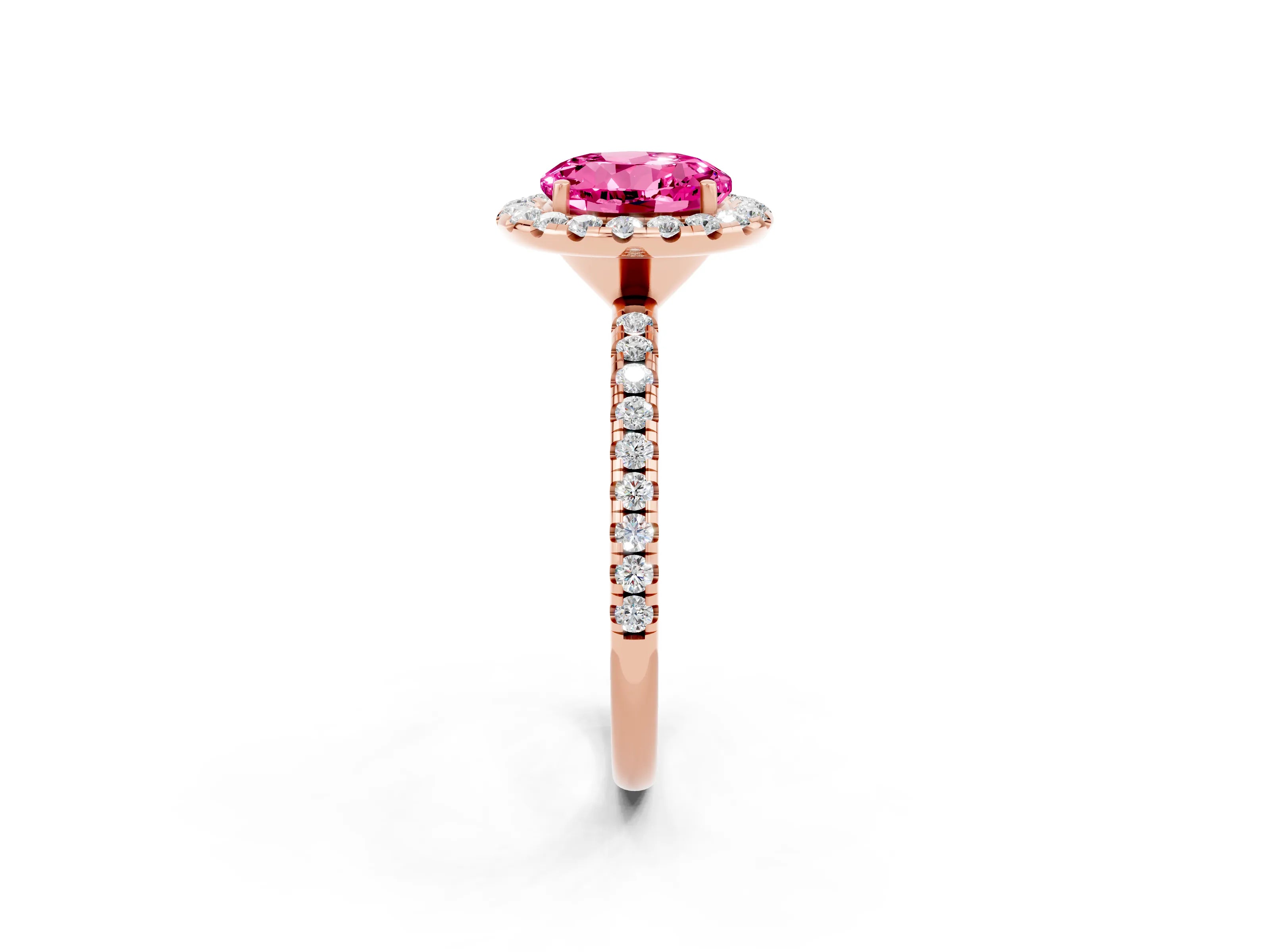 Rose gold Round Cut Halo Round Diamond Pavé Band Four-Prong Ring_2