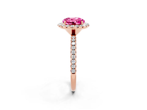Rose gold Round Cut Halo Round Diamond Pavé Band Four-Prong Ring_2