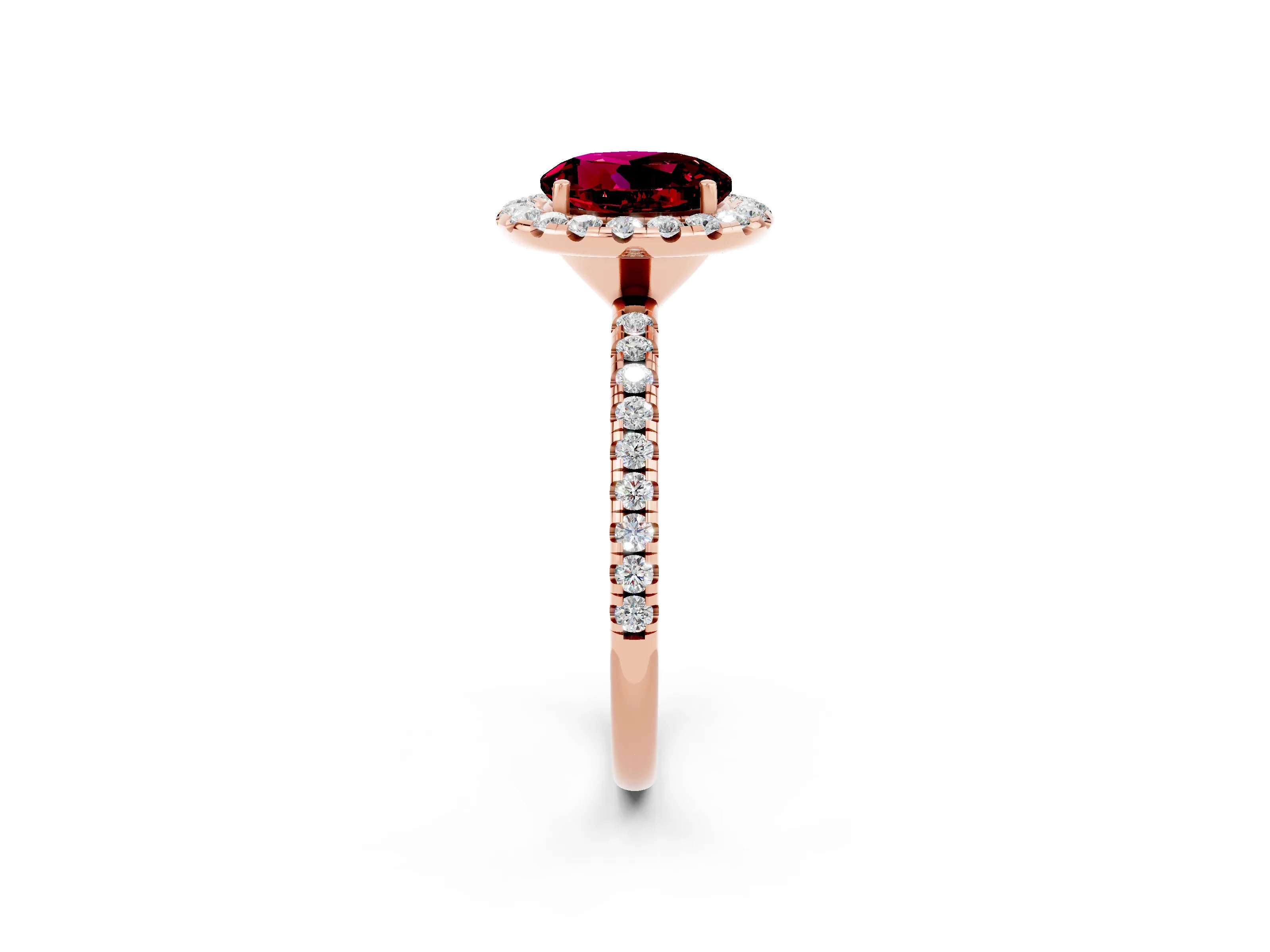 Rose gold Round Cut Halo Round Diamond Pavé Band Four-Prong Ring_2