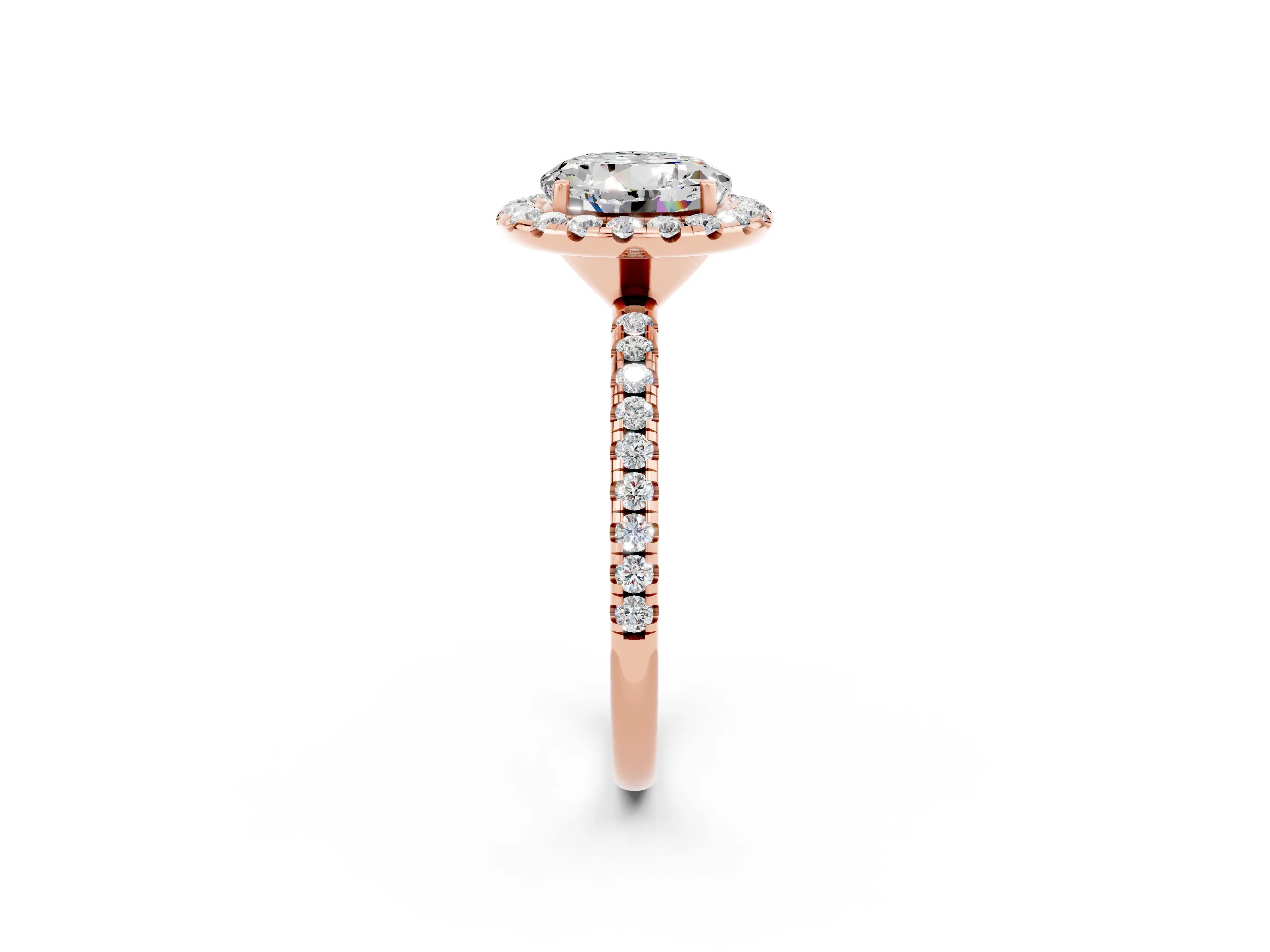 Rose gold Round Cut Halo Round Diamond Pavé Band Four-Prong Ring_2