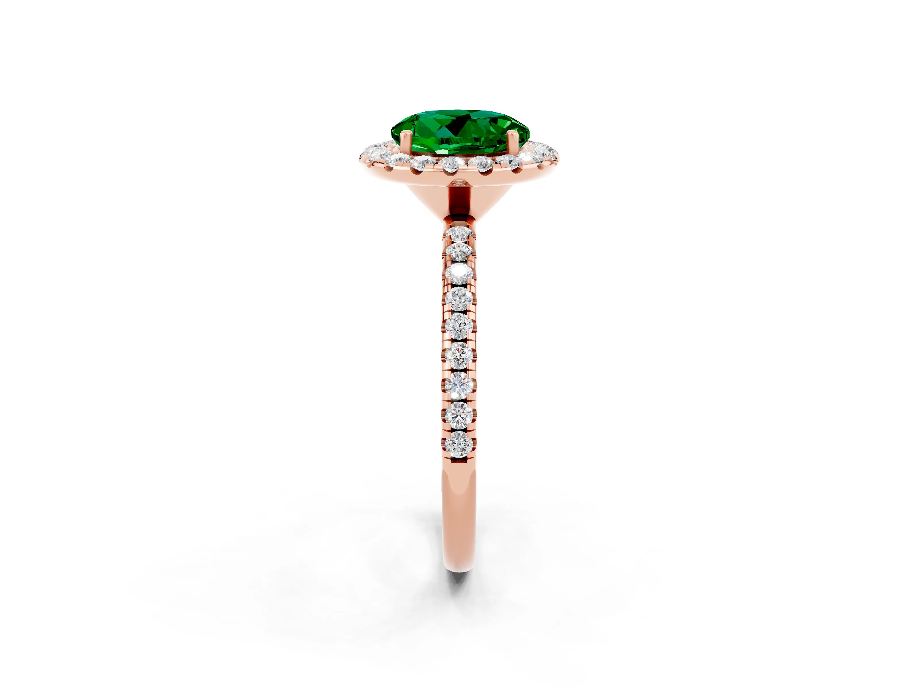 Rose gold Round Cut Halo Round Diamond Pavé Band Four-Prong Ring_2