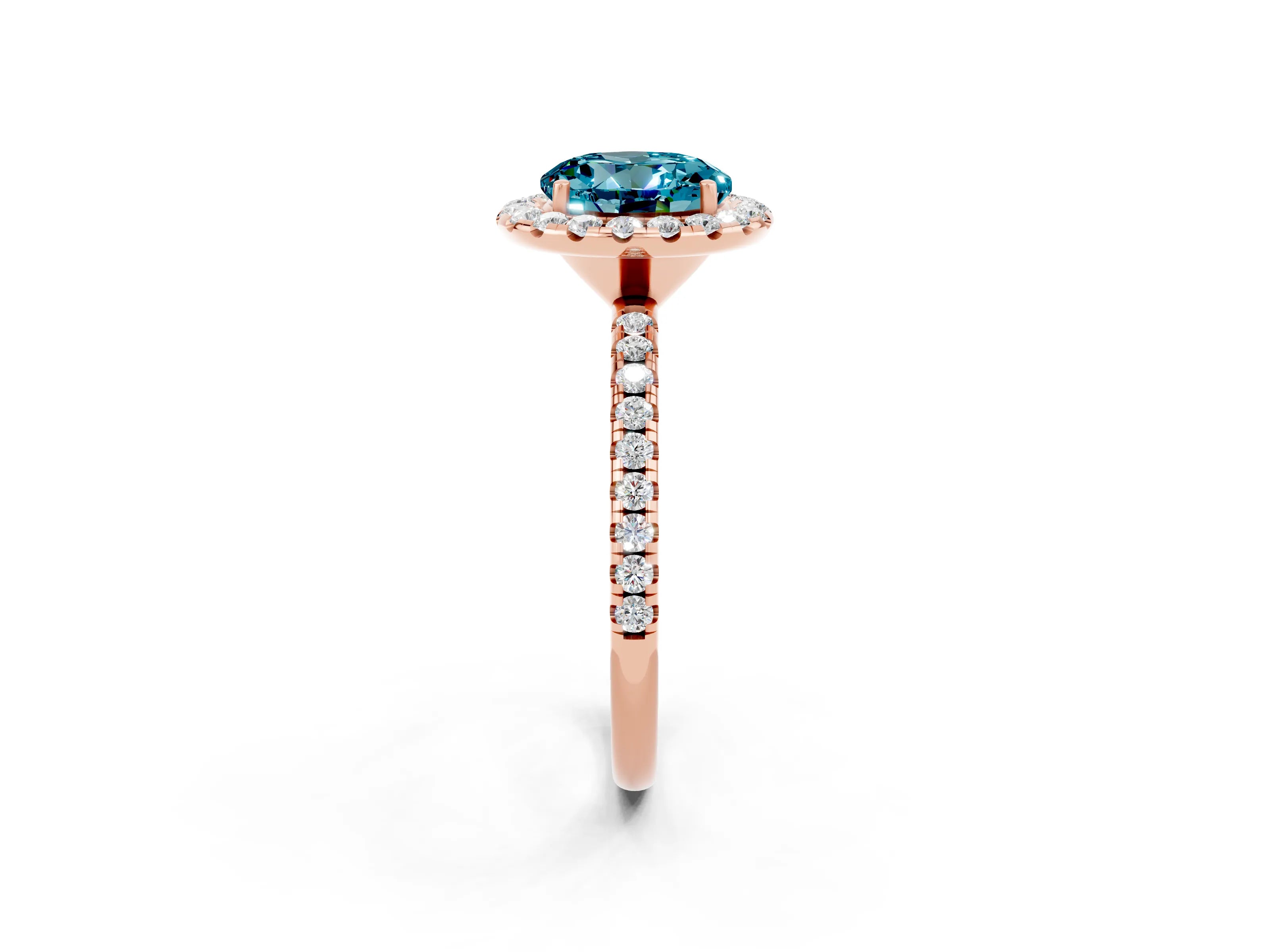 Rose gold Round Cut Halo Round Diamond Pavé Band Four-Prong Ring_2