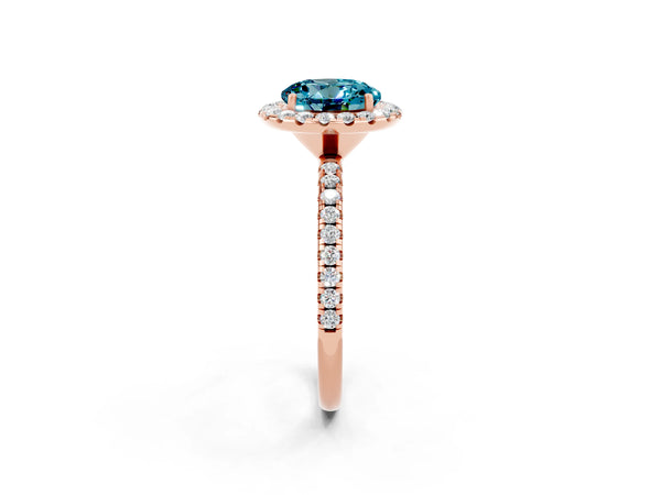 Rose gold Round Cut Halo Round Diamond Pavé Band Four-Prong Ring