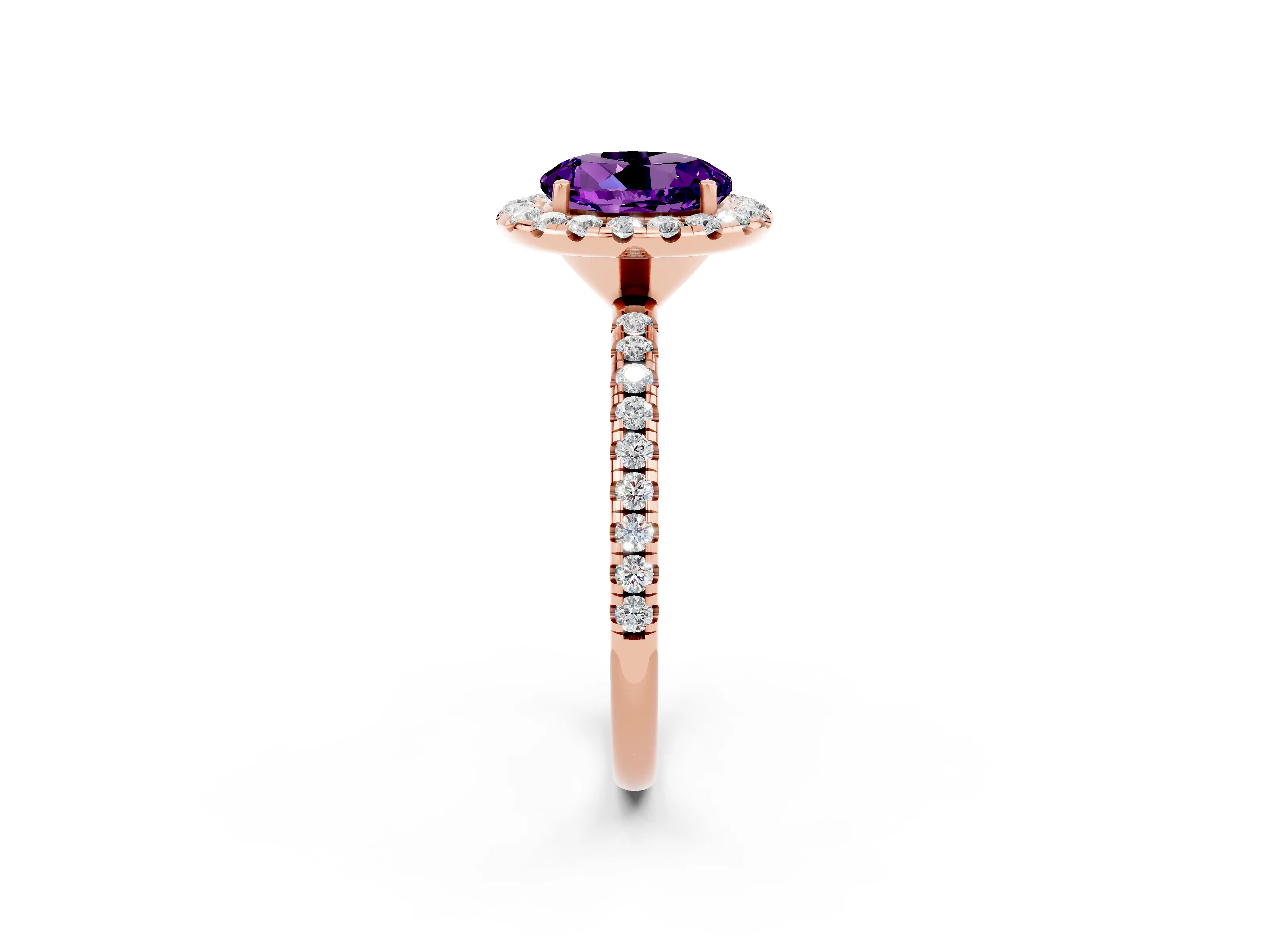 Rose gold Round Cut Halo Round Diamond Pavé Band Four-Prong Ring_2