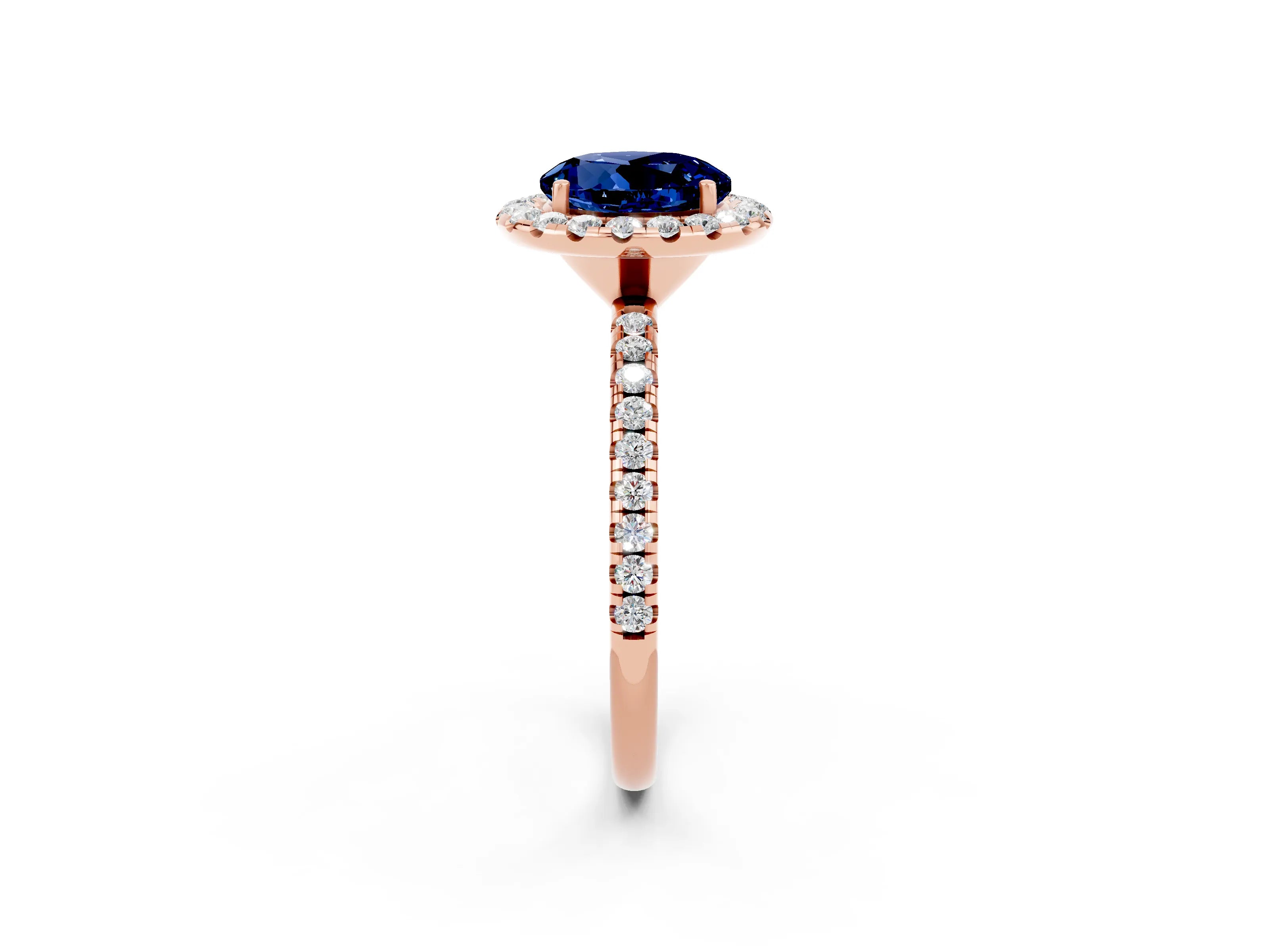Rose gold Round Cut Halo Round Diamond Pavé Band Four-Prong Ring_2