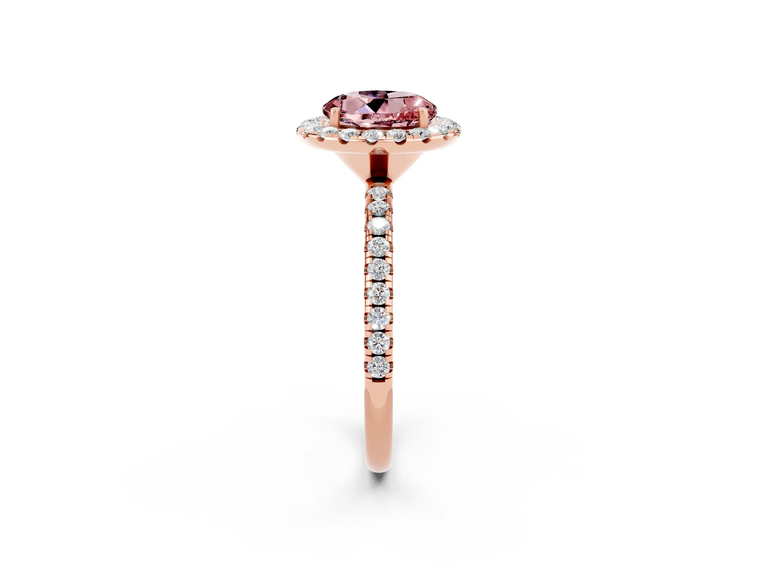 Rose gold Round Cut Halo Round Diamond Pavé Band Four-Prong Ring_2