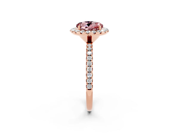 Rose gold Round Cut Halo Round Diamond Pavé Band Four-Prong Ring