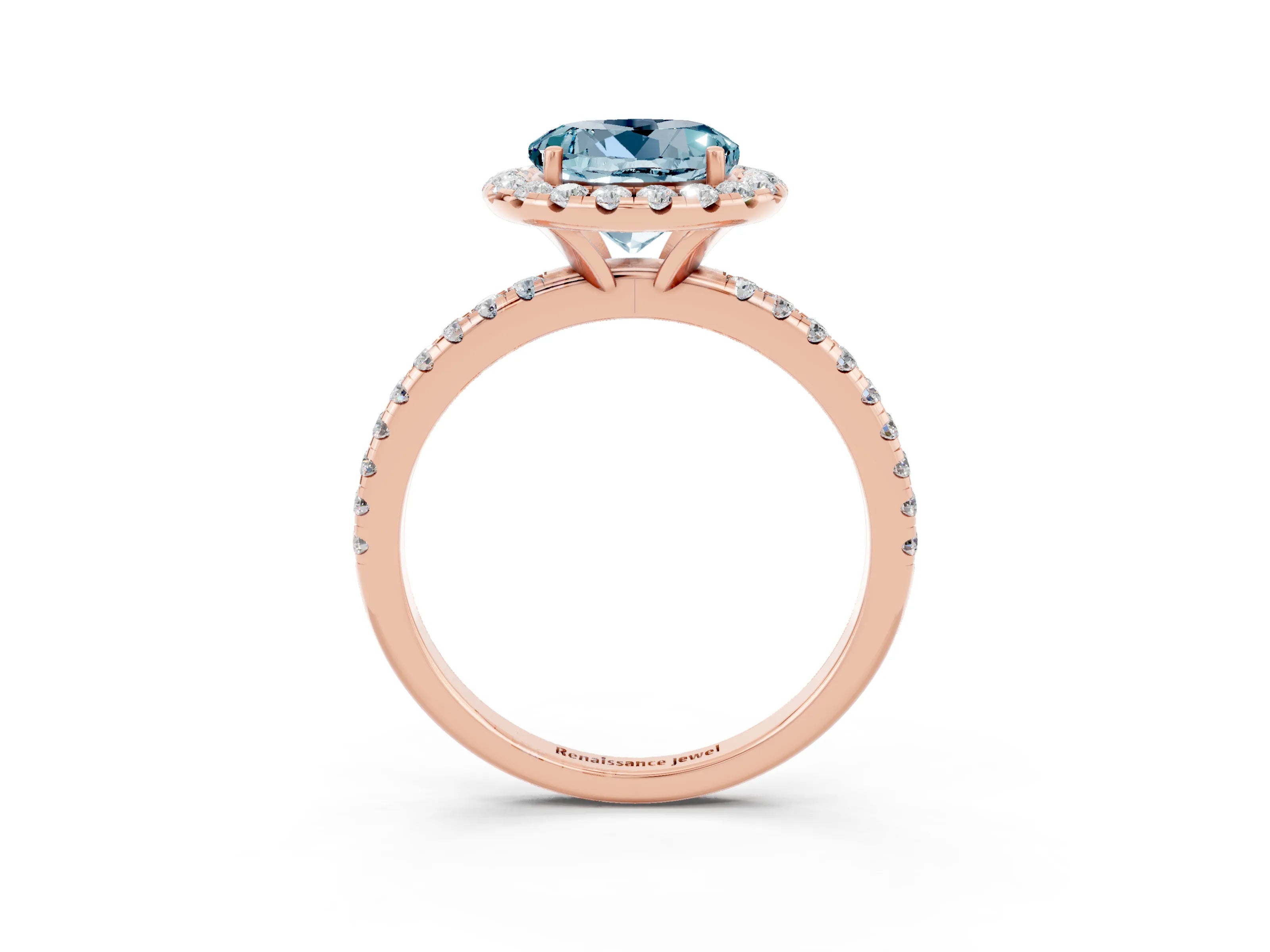 Rose gold Round Cut Halo Round Diamond Pavé Band Four-Prong Ring_3