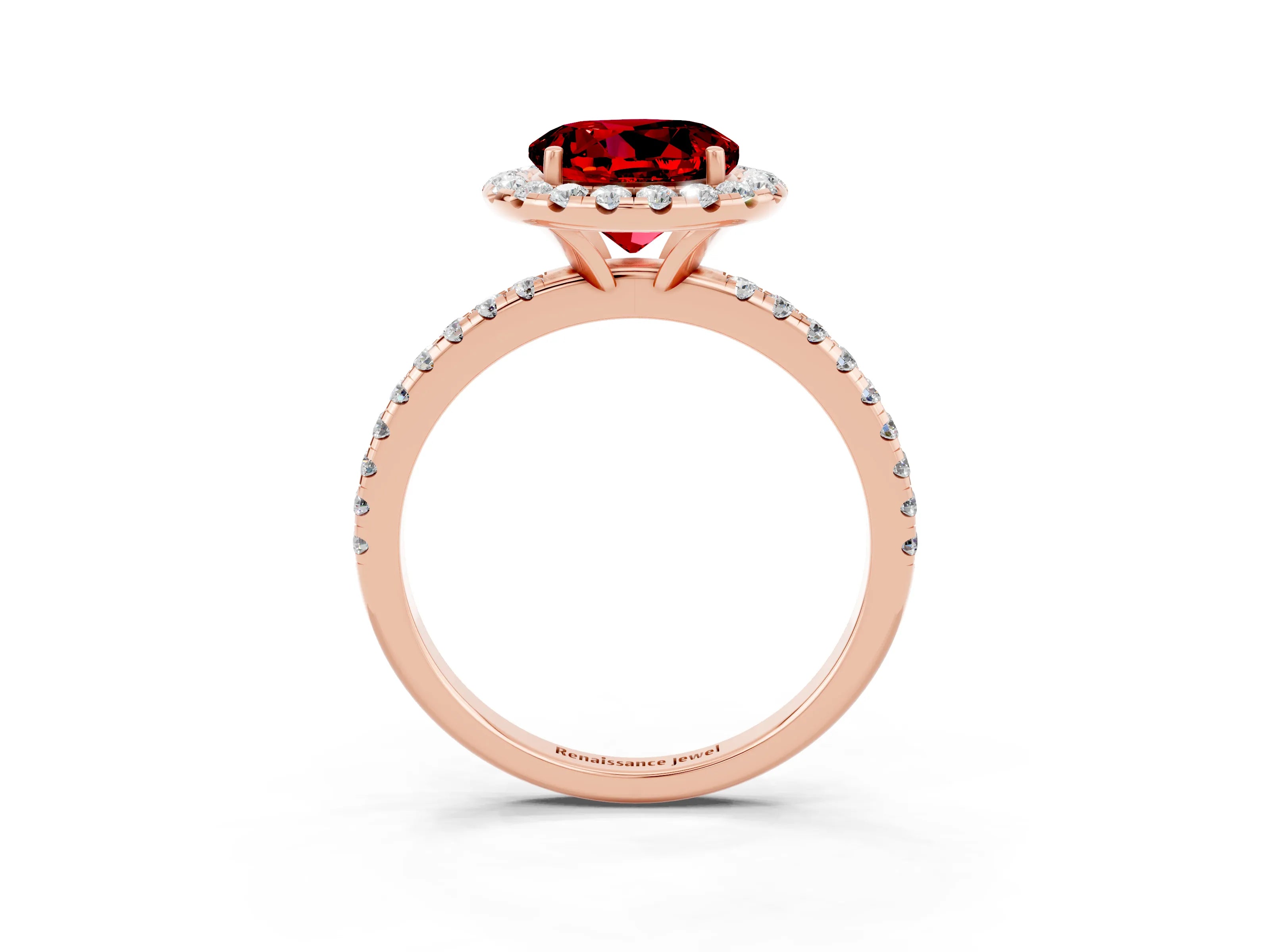 Rose gold Round Cut Halo Round Diamond Pavé Band Four-Prong Ring_3
