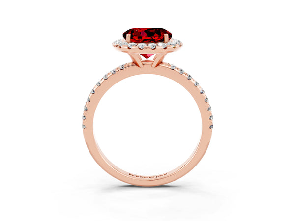 Rose gold Round Cut Halo Round Diamond Pavé Band Four-Prong Ring