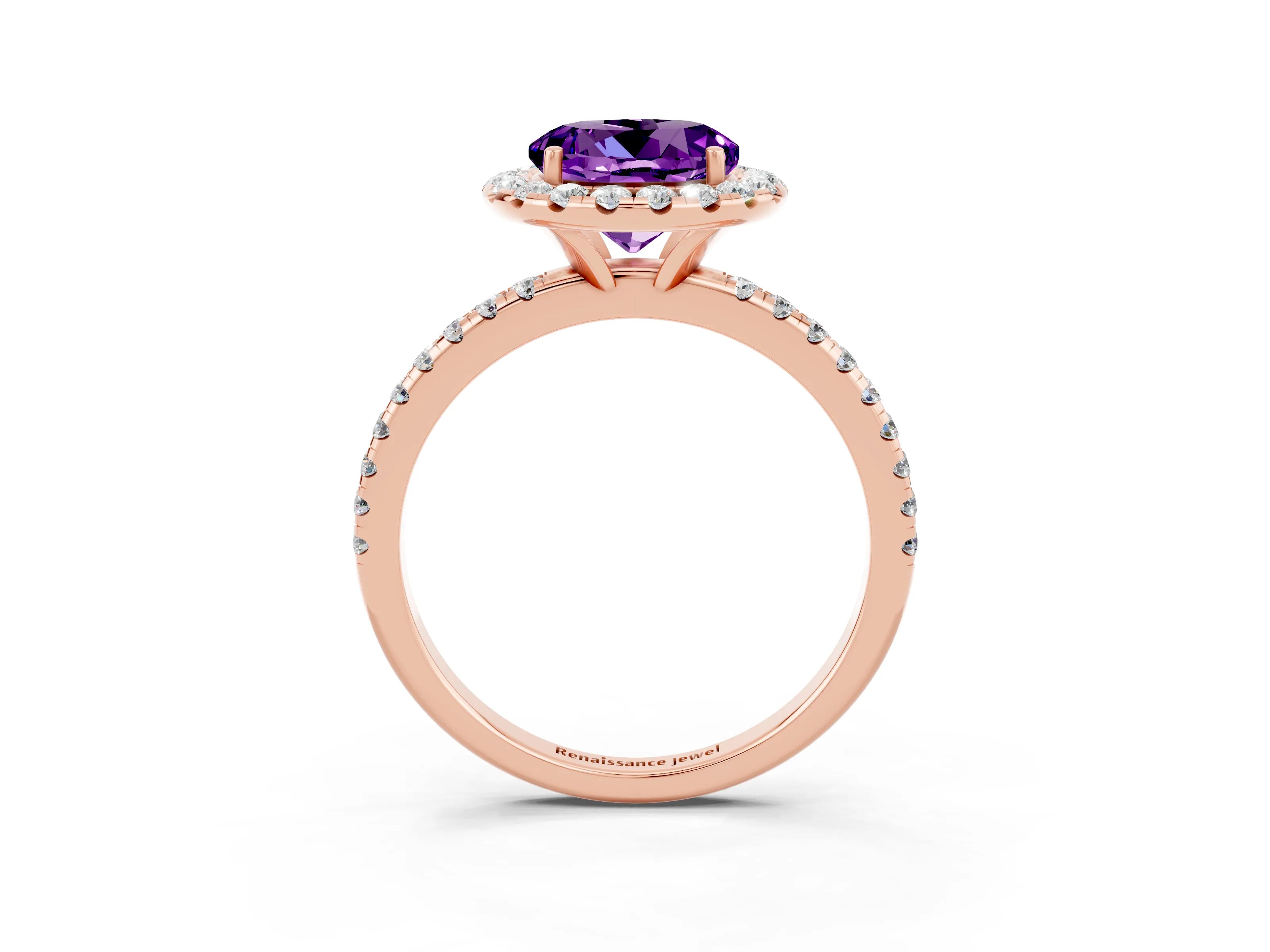Rose gold Round Cut Halo Round Diamond Pavé Band Four-Prong Ring_3