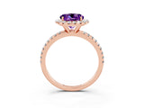 Rose gold Round Cut Halo Round Diamond Pavé Band Four-Prong Ring_3