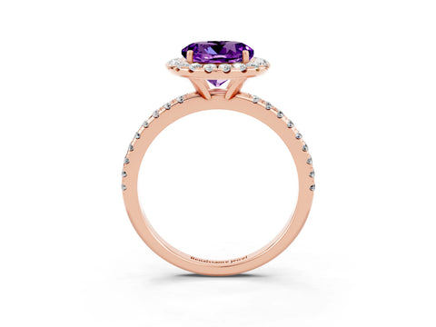 Rose gold Round Cut Halo Round Diamond Pavé Band Four-Prong Ring_3