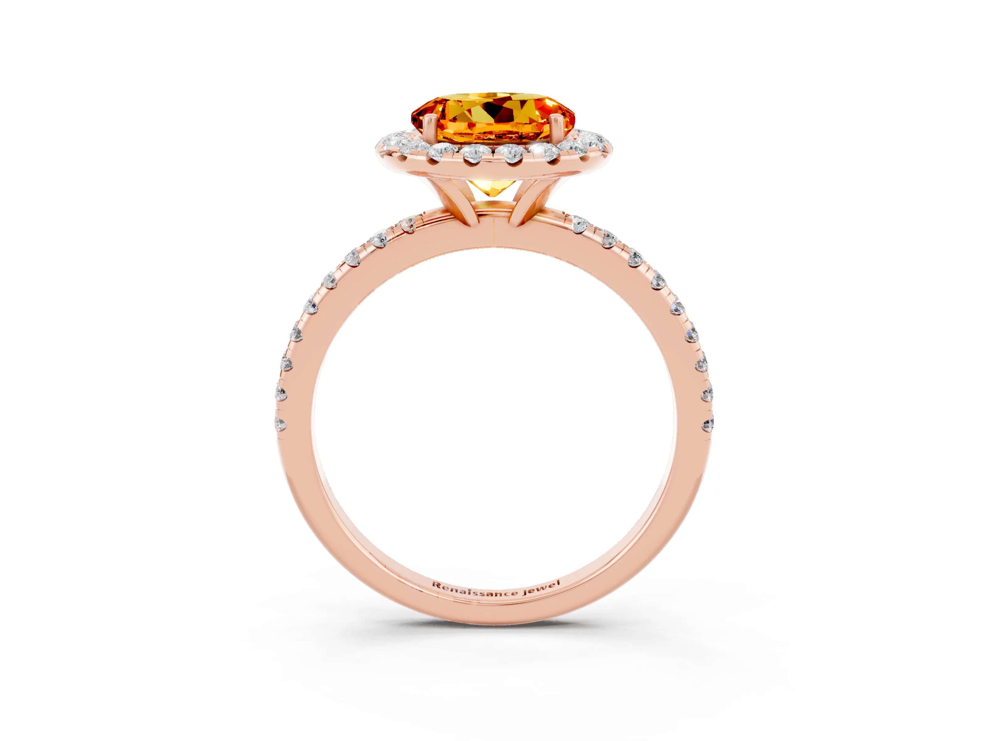 Rose gold Round Cut Halo Round Diamond Pavé Band Four-Prong Ring_3