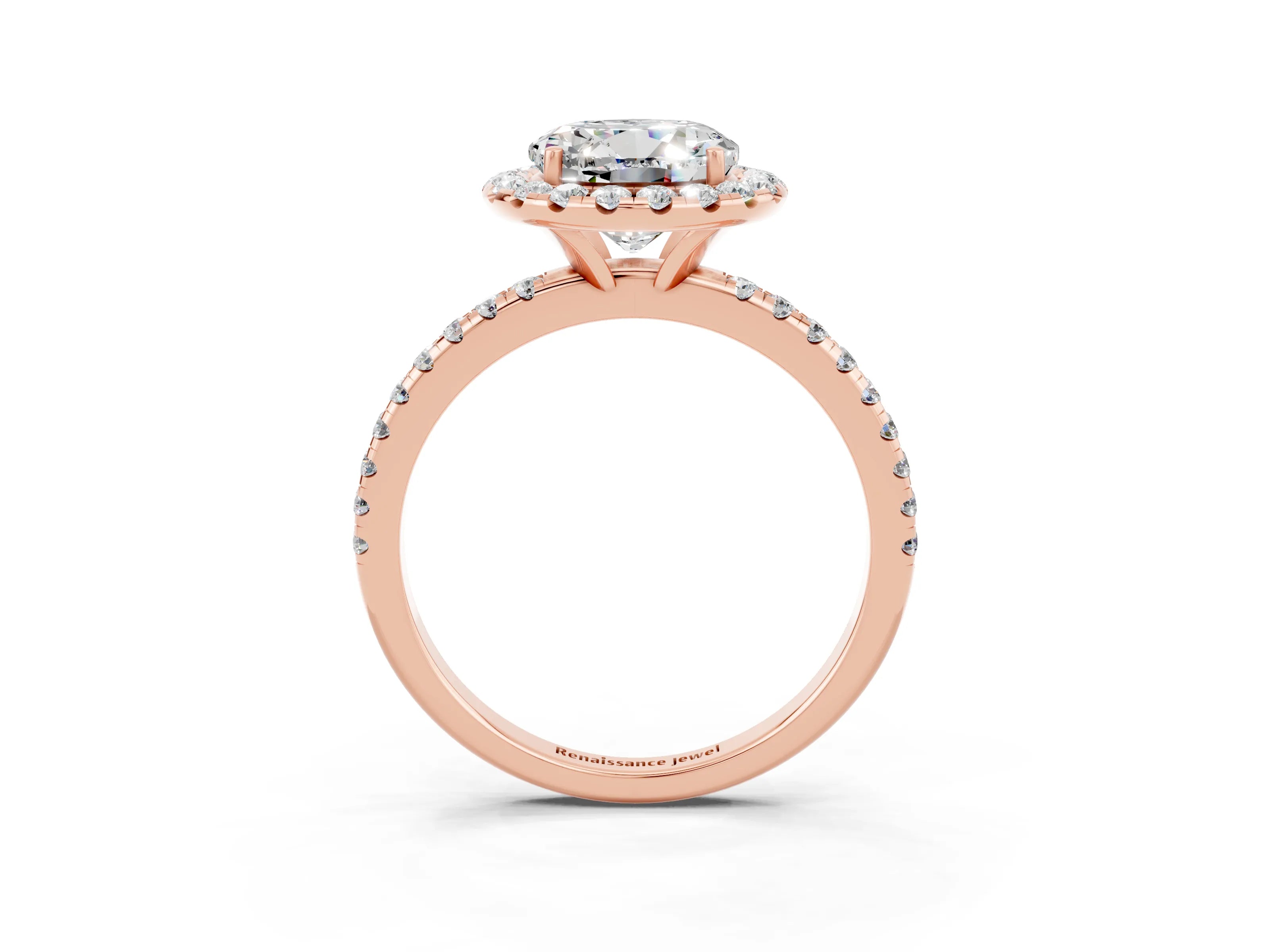 Rose gold Round Cut Halo Round Diamond Pavé Band Four-Prong Ring_3
