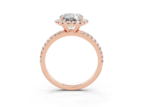Rose gold Round Cut Halo Round Diamond Pavé Band Four-Prong Ring_3