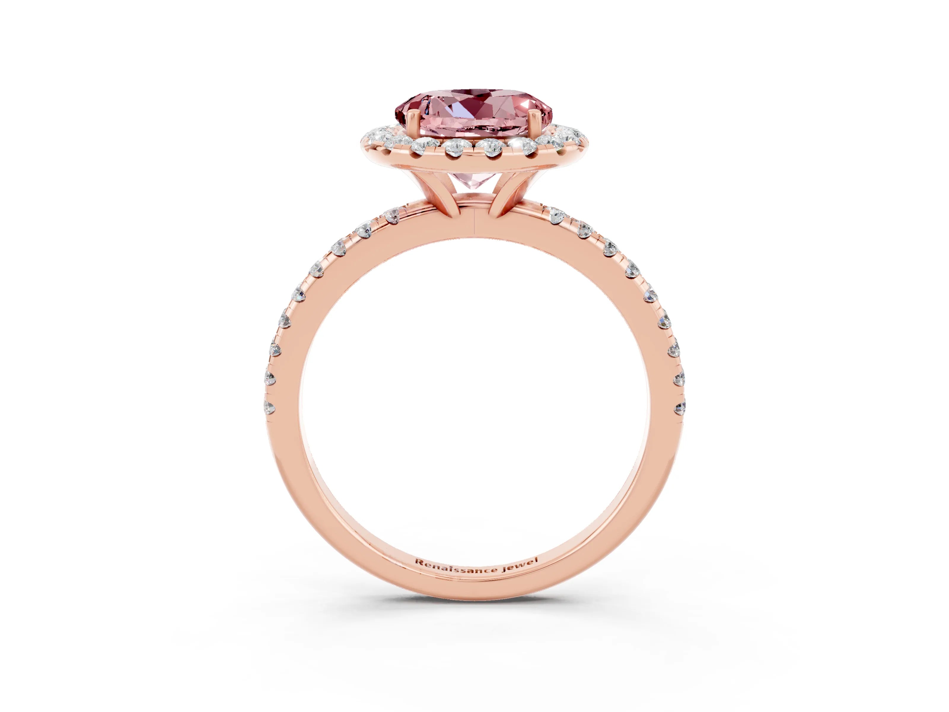 Rose gold Round Cut Halo Round Diamond Pavé Band Four-Prong Ring_3