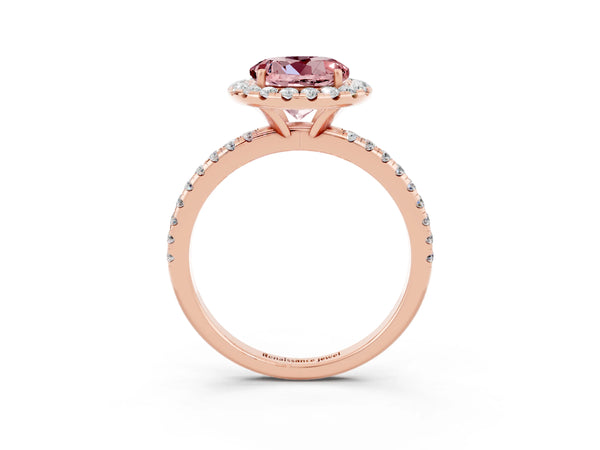 Rose gold Round Cut Halo Round Diamond Pavé Band Four-Prong Ring