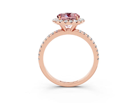 Rose gold Round Cut Halo Round Diamond Pavé Band Four-Prong Ring_3