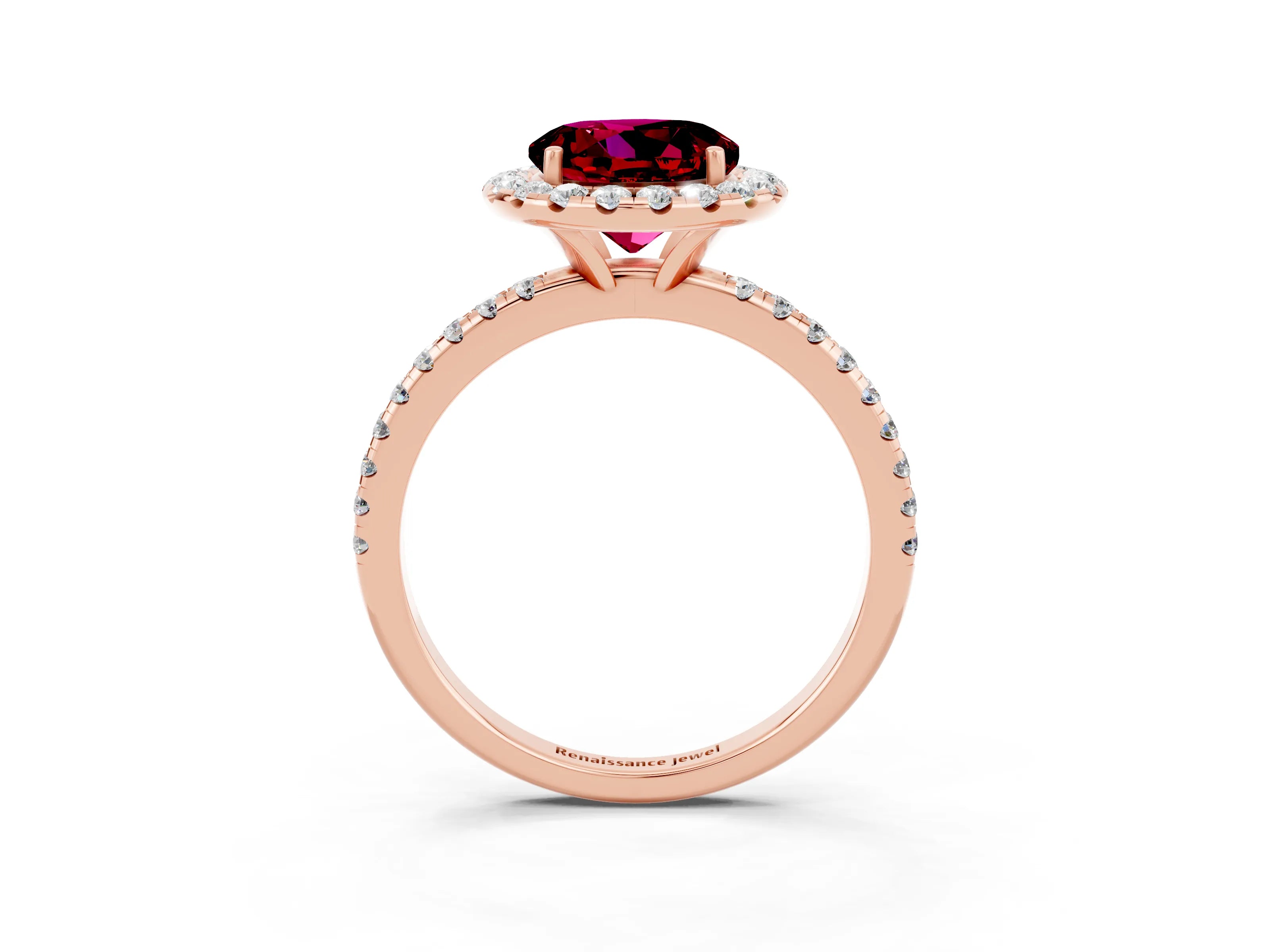 Rose gold Round Cut Halo Round Diamond Pavé Band Four-Prong Ring_3