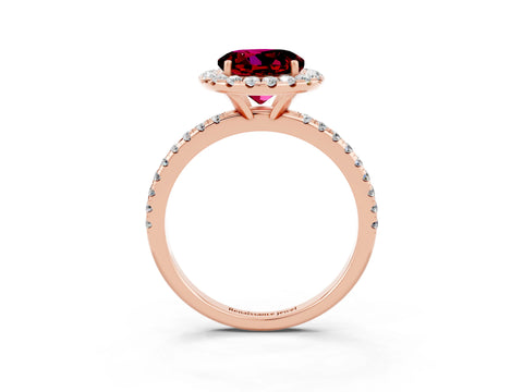 Rose gold Round Cut Halo Round Diamond Pavé Band Four-Prong Ring_3