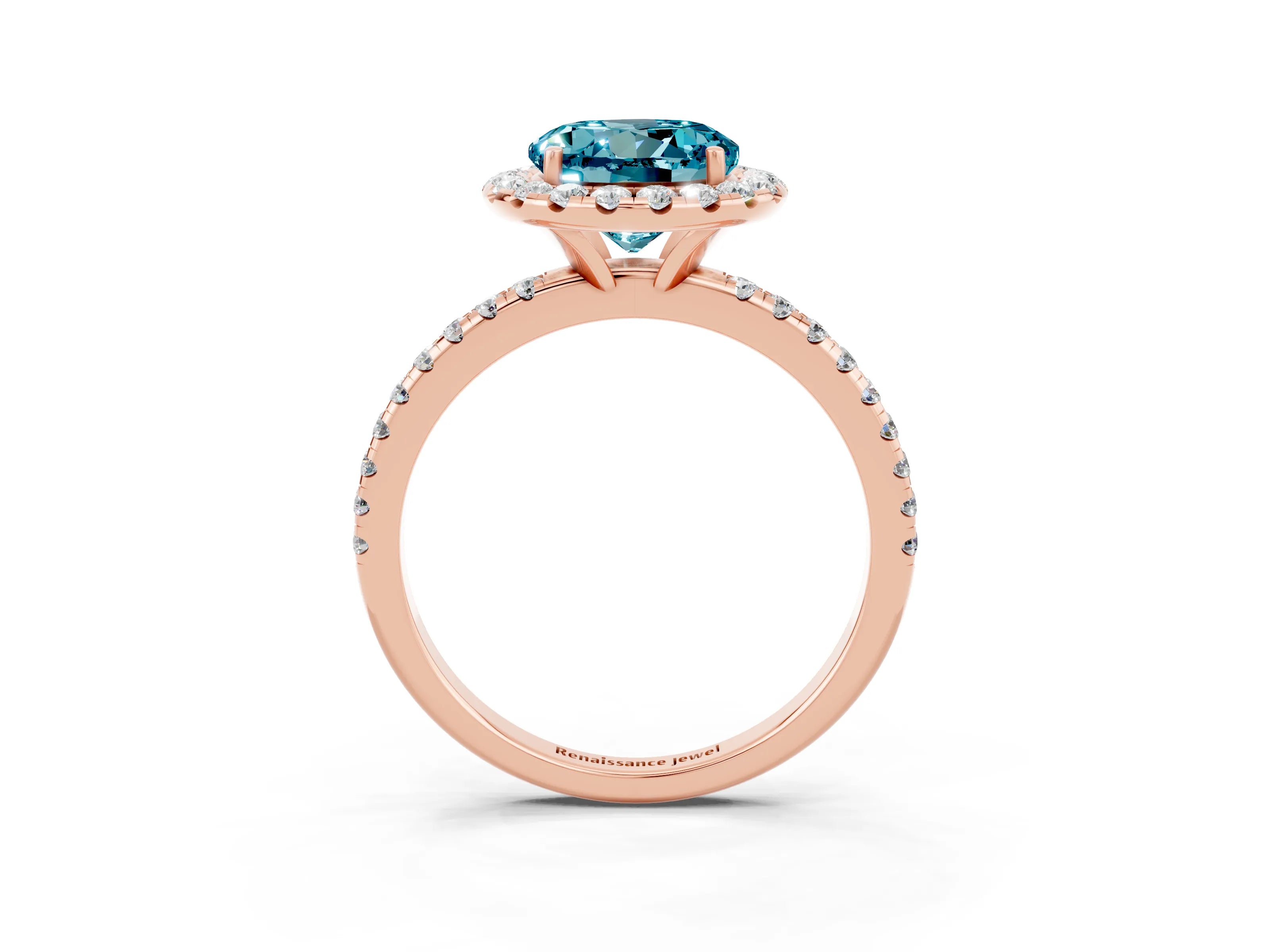 Rose gold Round Cut Halo Round Diamond Pavé Band Four-Prong Ring_3