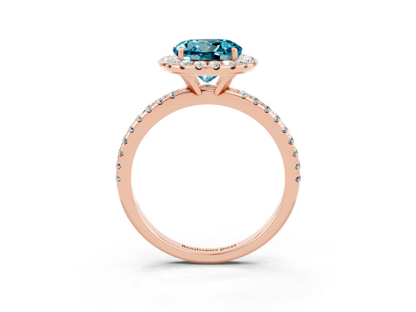 Rose gold Round Cut Halo Round Diamond Pavé Band Four-Prong Ring