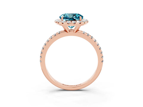 Rose gold Round Cut Halo Round Diamond Pavé Band Four-Prong Ring_3