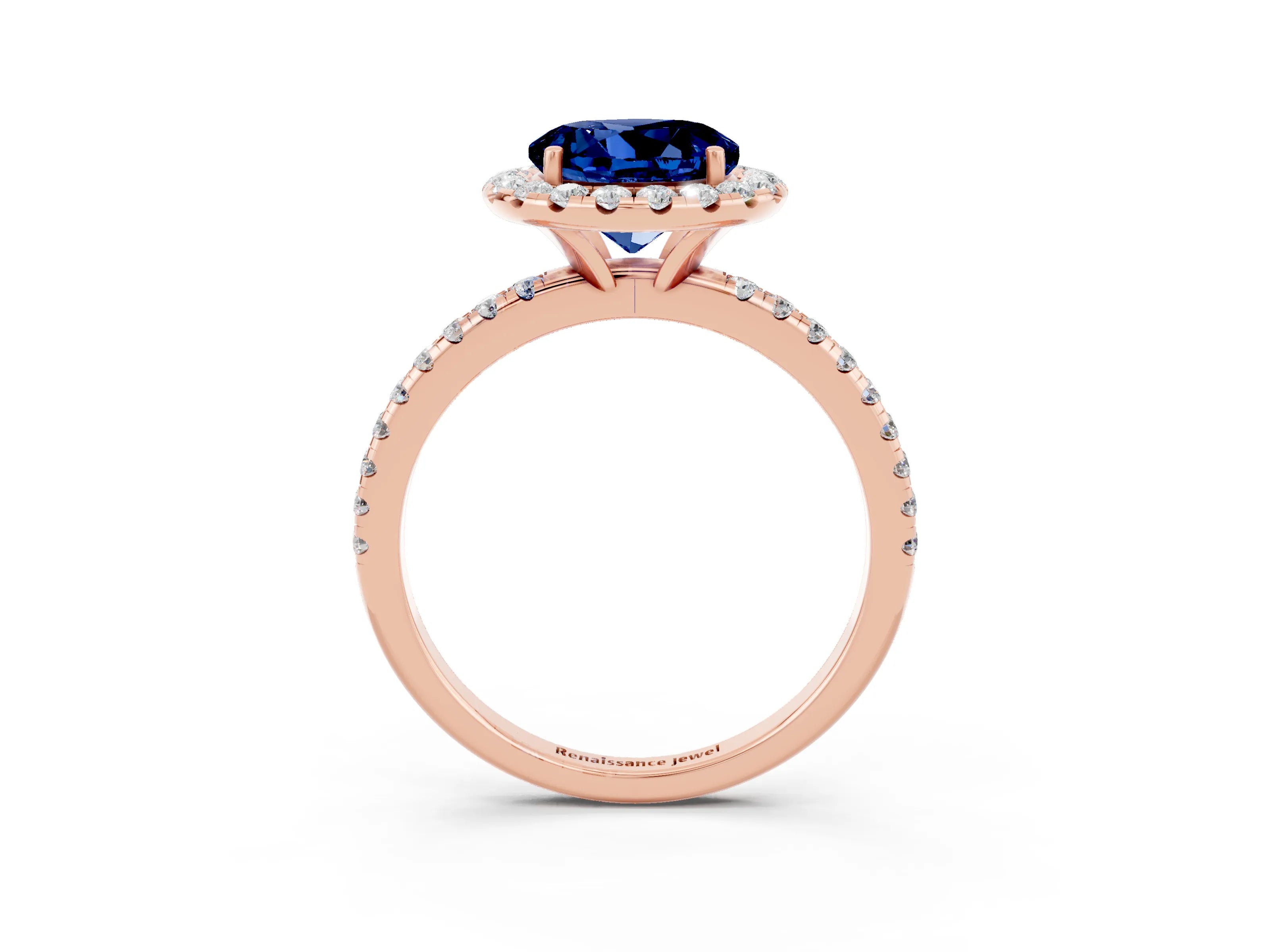 Rose gold Round Cut Halo Round Diamond Pavé Band Four-Prong Ring_3