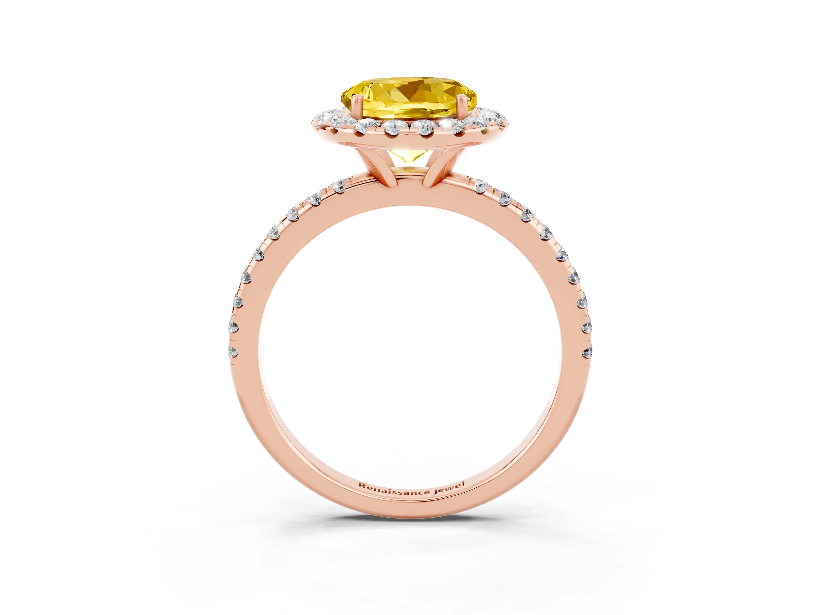 Rose gold Round Cut Halo Round Diamond Pavé Band Four-Prong Ring_3