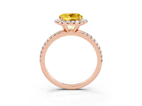 Rose gold Round Cut Halo Round Diamond Pavé Band Four-Prong Ring_3