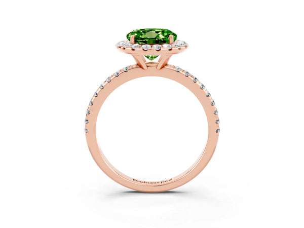 Rose gold Round Cut Halo Round Diamond Pavé Band Four-Prong Ring