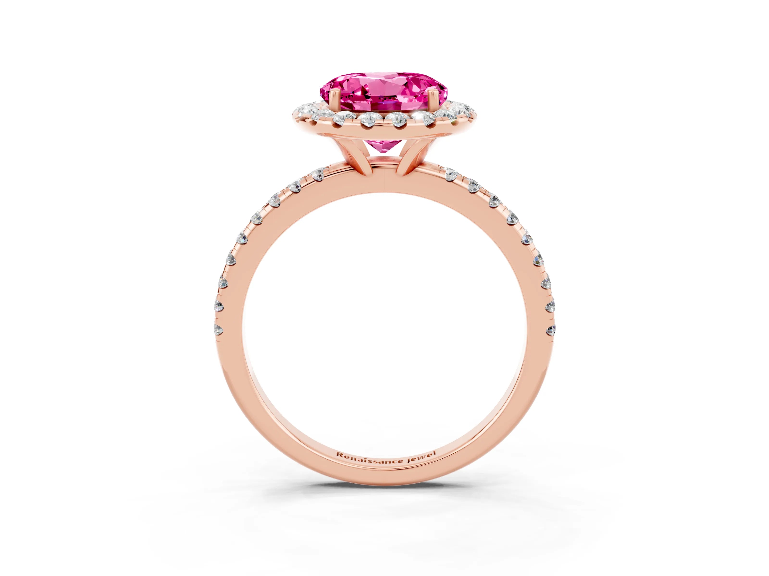 Rose gold Round Cut Halo Round Diamond Pavé Band Four-Prong Ring_3