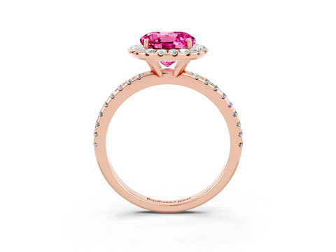 Rose gold Round Cut Halo Round Diamond Pavé Band Four-Prong Ring_3