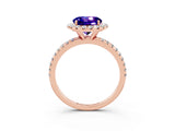Rose gold Round Cut Halo Round Diamond Pavé Band Four-Prong Ring_3