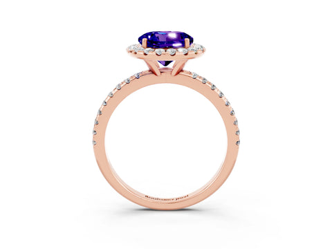 Rose gold Round Cut Halo Round Diamond Pavé Band Four-Prong Ring_3