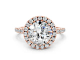 Rose gold Round Cut Halo Round Diamond Pavé Band Four-Prong Ring
